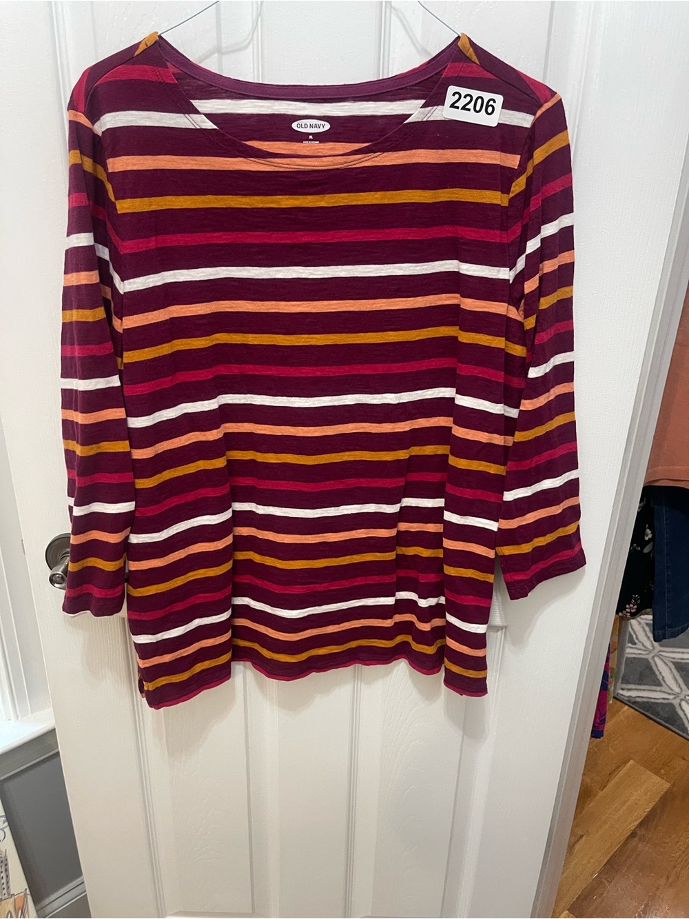 Old Navy Striped Long-Sleeve Tee in Burgundy, Mustard & White
